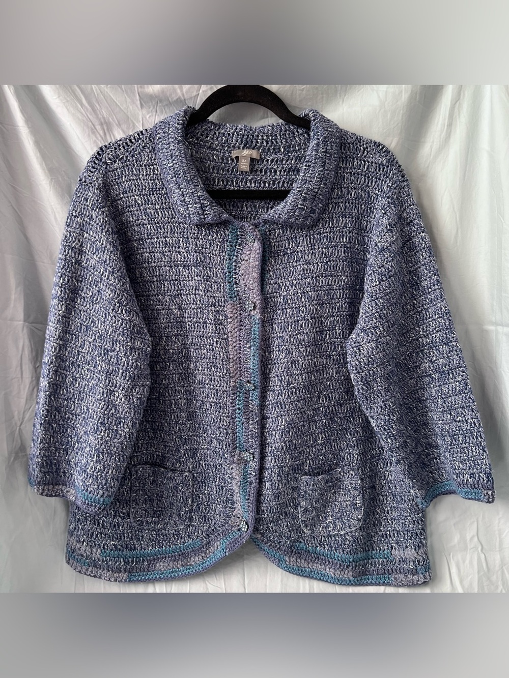 J. Jill Blue Marled Open-Knit Jacket